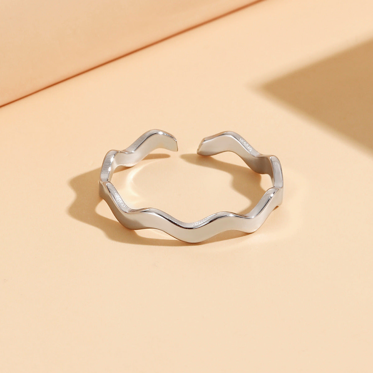 Womens Stainless Steel U Shaped Wave Ring Minimalist