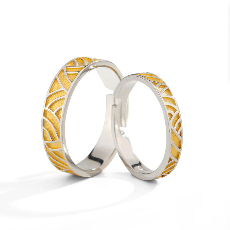 Couple Rings Set For Him And Her Copper Adjustable Wind Wheat Wave Design Literary Rings For Couples Gift Idea