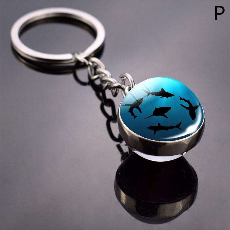 Double Sided Glass Ball Key Ring With Turtle Charm Time Gem