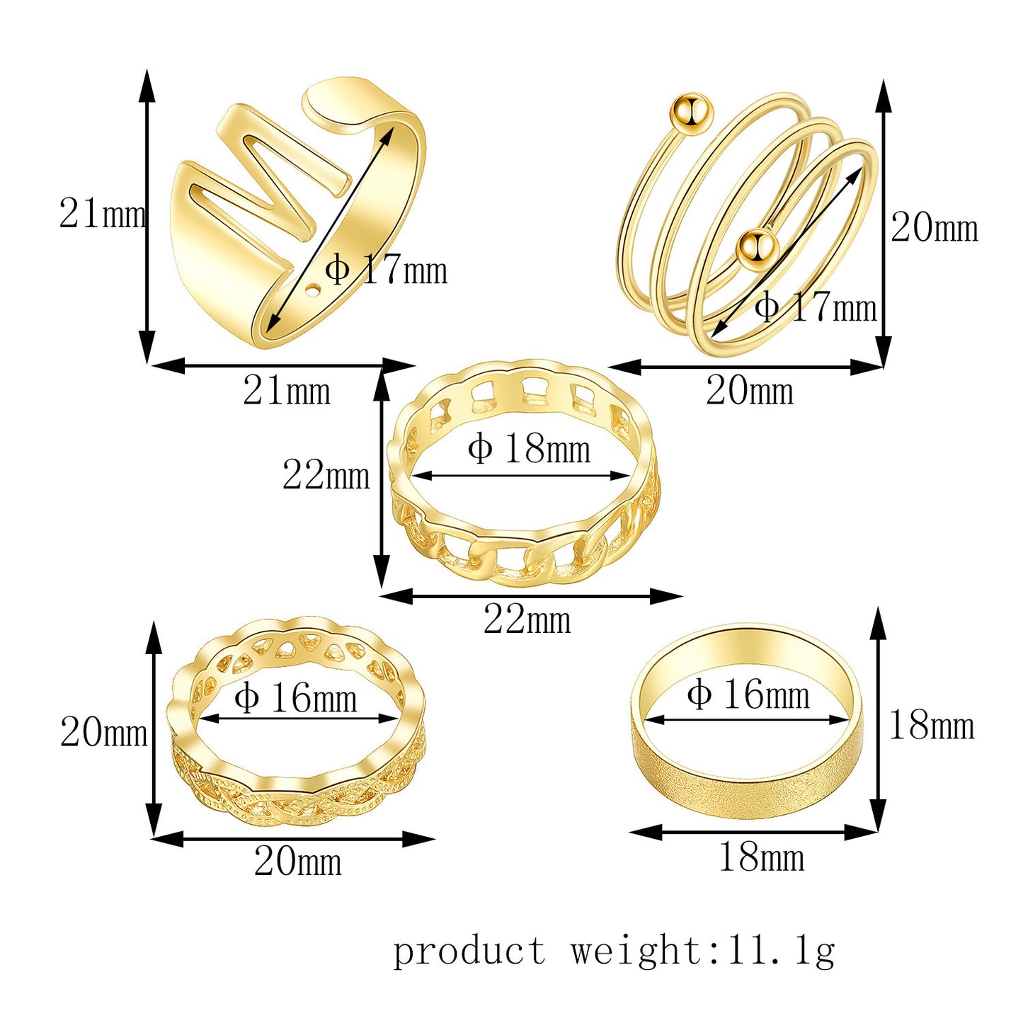 Geometric Alloy Ring Set Exaggerated Big Love Joint Rings Electroplated Fashion Jewelry for Women and Girls Trendy