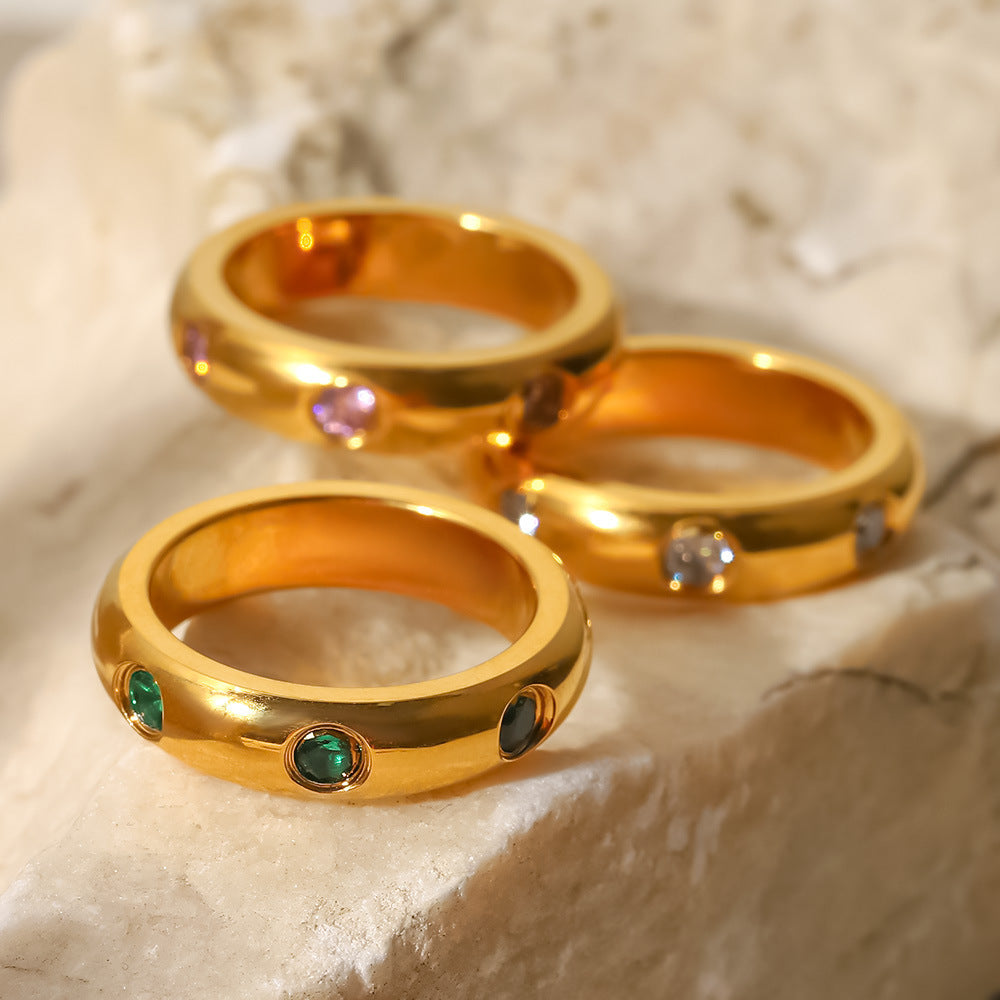 Womens Vintage Stainless Steel Ring With Zircon Gemstone Fashion Jewelry Geometric Ring Simple Design Ring For Women