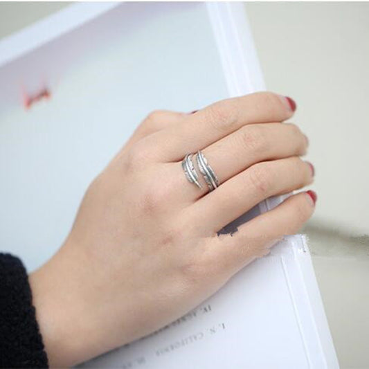 Adjustable Feather Arrow Ring Copper Silver Finish Geometric Vintage Inspired Open Ring For Women Chic Jewelry