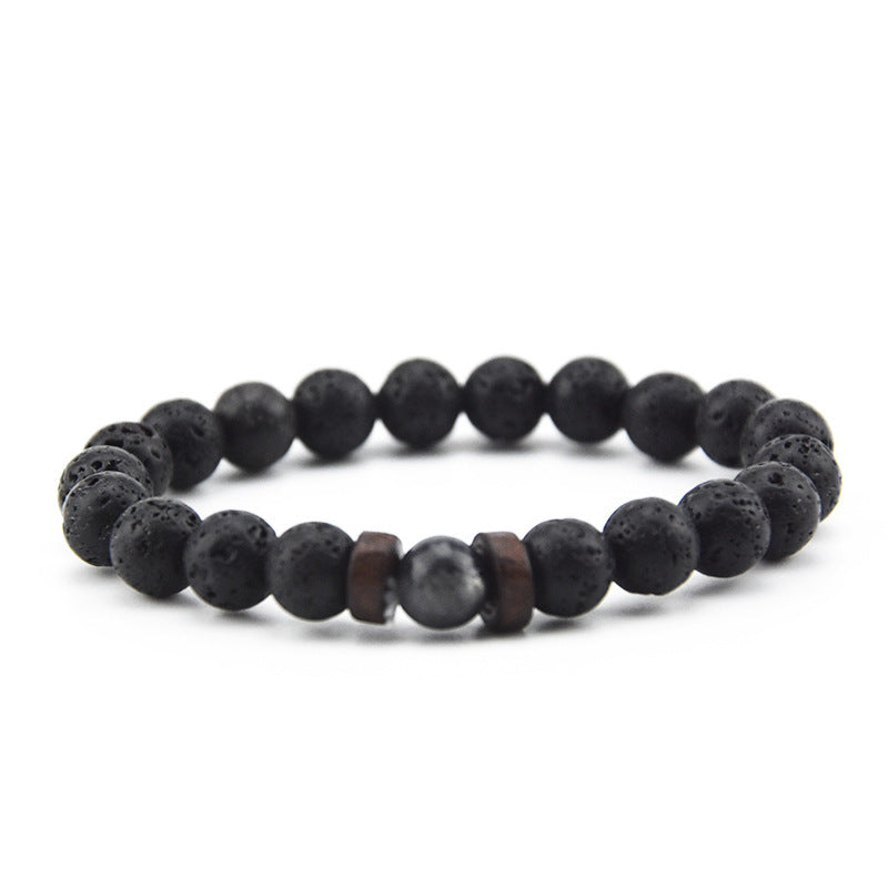 Unisex Volcanic Rock Bracelet With Wooden Beads Geometric Round Natural Stone Jewelry For Men And Women Casual