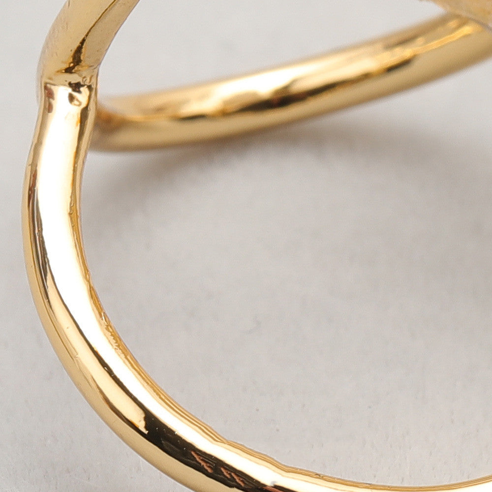 Womens Adjustable Gold Plated Ring Geometric Curve Design Textured Brass Fashion Jewelry Statement Piece Elite