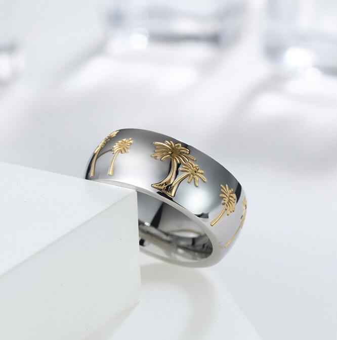 Mens Stainless Steel Ring Golden Geometric Design Electroplated Durable Modern Statement Jewelry Accessory Everyday