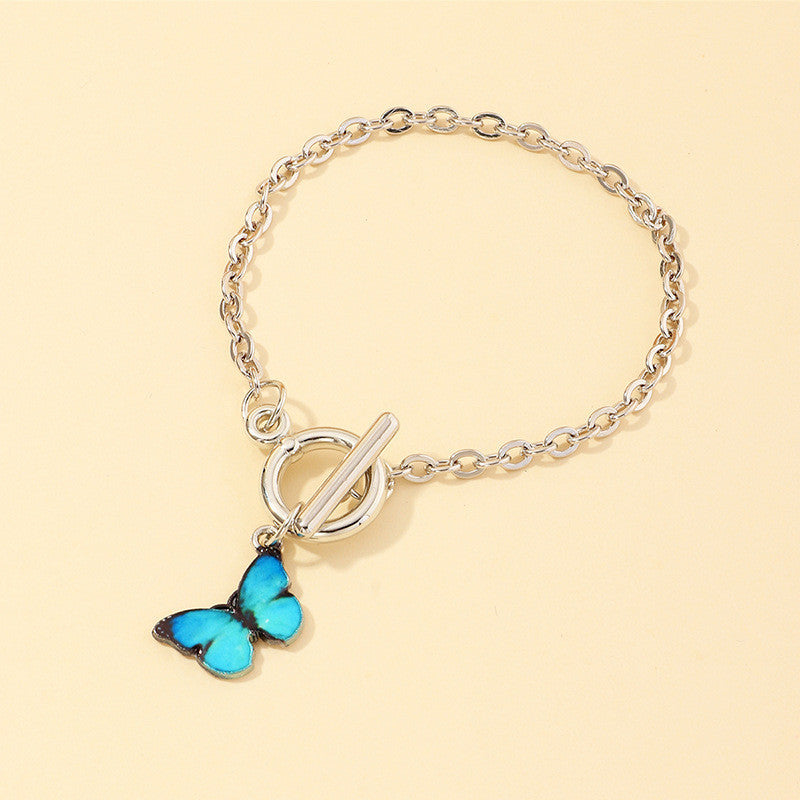 Butterfly Bracelet Women Alloy Jewelry Electroplated Blue Butterfly Pendant Classic Fashion Silver Tone Design