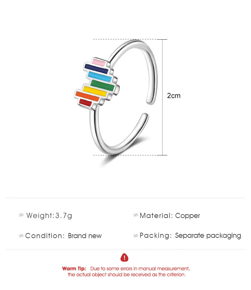 Adjustable Copper Heart Ring For Women And Girls Cute Rainbow Drip Style Fashion Jewelry Elegant Style For Daily Wear