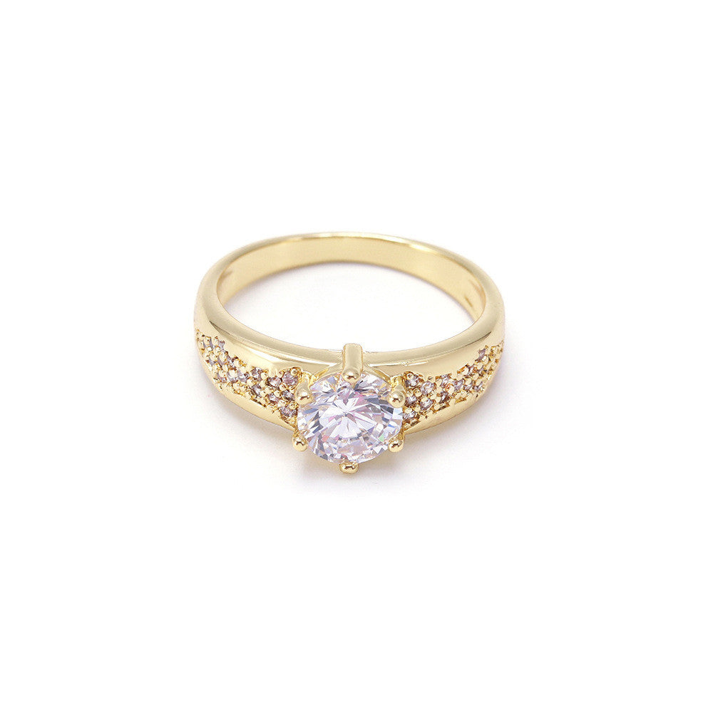 Gold Zircon Ring Copper European American Style Geometric Fashion Jewelry For Women With Zircon Accents Shines
