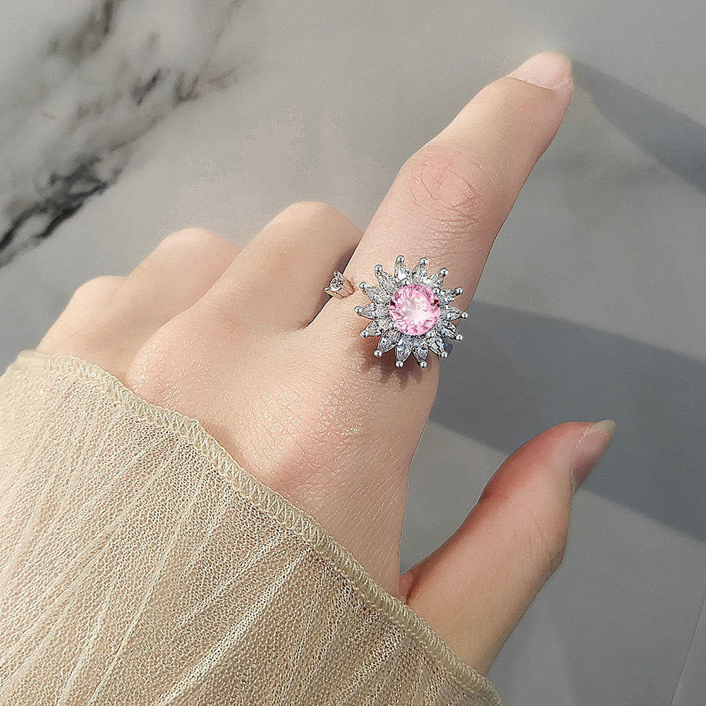 Colorful Flower Zircon Ring For Women Adjustable Daisy