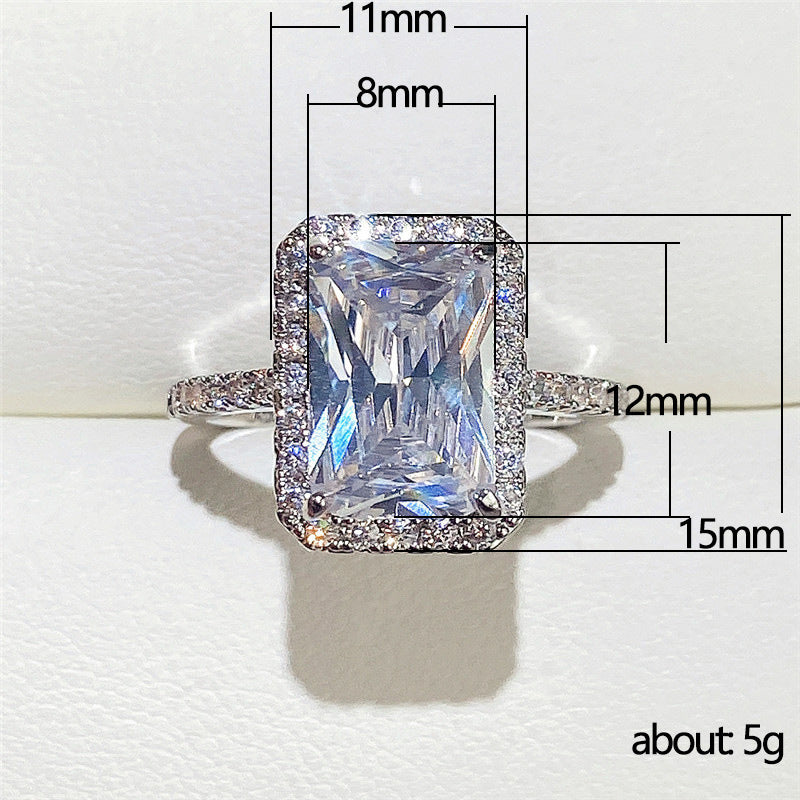 Womens Zircon Inlaid Wedding Ring White Gold Tone Copper Base Engagement Anniversary Gift Jewelry Zircon Ring