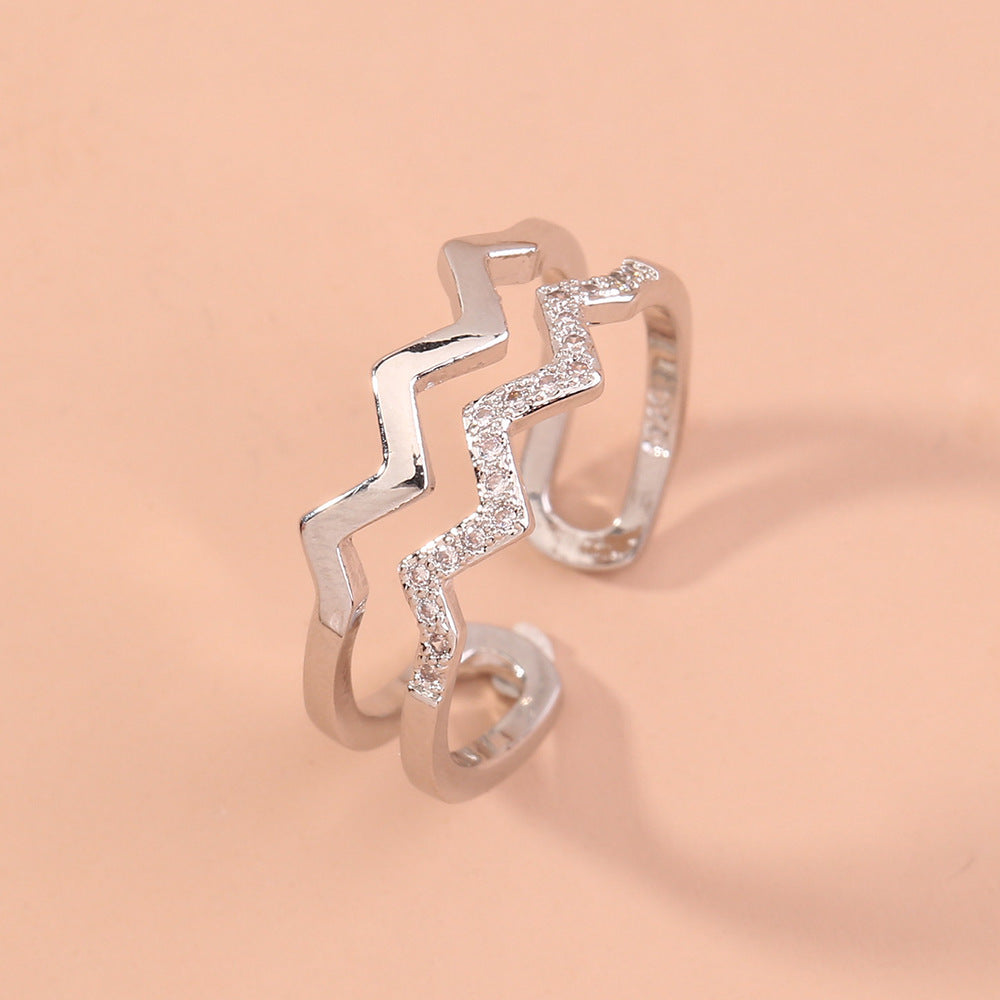 Unisex Copper Ring Adjustable Open Ring With White Zircon Geometric Design Fashion Women And Men One Size Fits