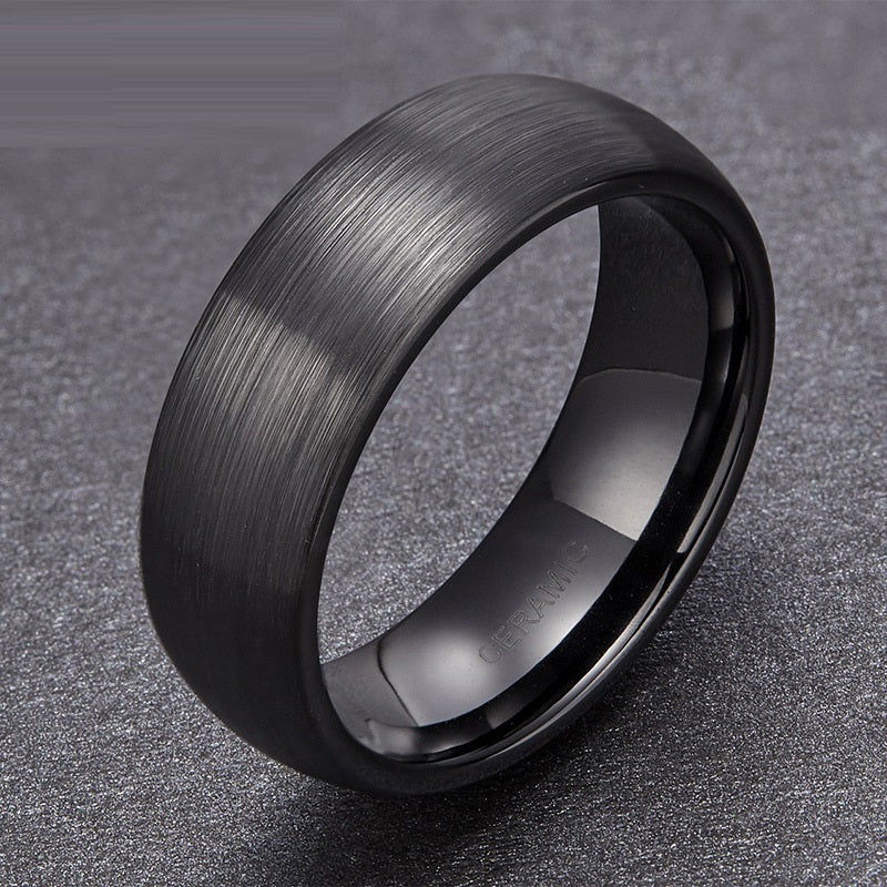Men's Black Ceramic Ring Trendy Geometric Jewelry Band Simple Fashion Ring for Him Round Design Sizes 4 to 14