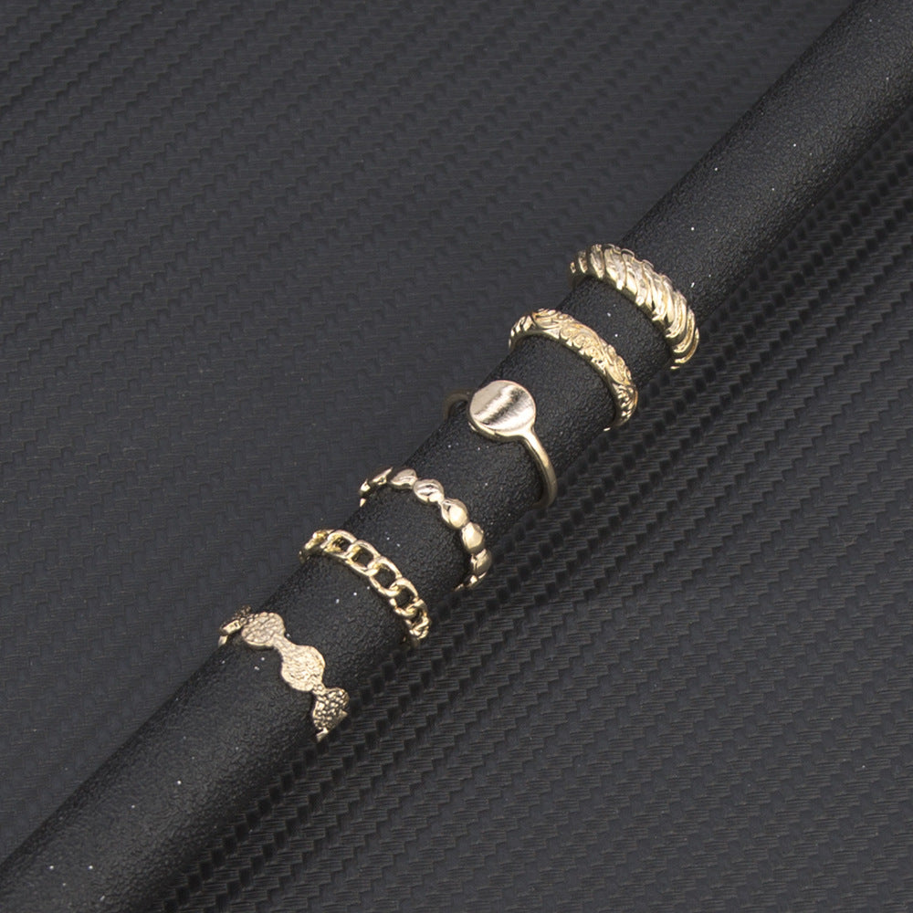 Alloy Ring Set Six Piece Fashion Rings Stackable Versatile Everyday Elegant Finger For Women Jewelry Gift Idea