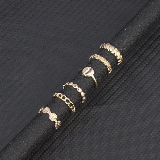 Alloy Ring Set Six Piece Fashion Rings Stackable Versatile Everyday Elegant Finger For Women Jewelry Gift Idea