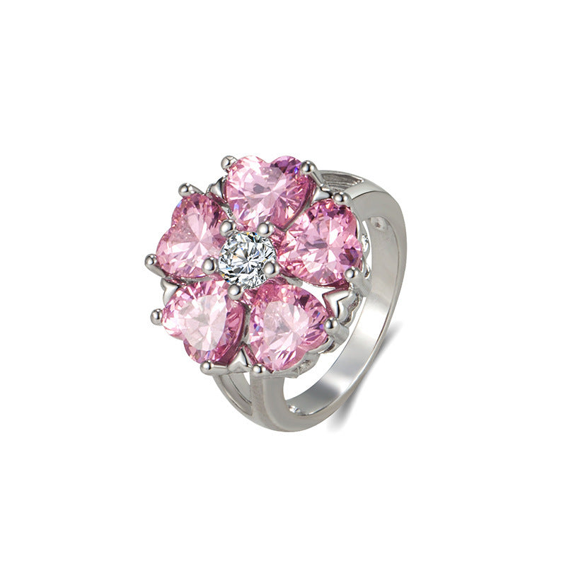 Copper Heart Shaped Ring With Pink Zircon Diamond Setting In White Gold Finish For Her Sizes 6 7 8 9 10 Elegant Design