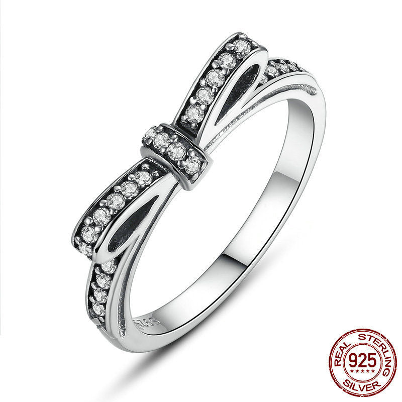 Bowknot Diamond Ring In Sterling Silver Alloy With Inlaid Gemstones Unisex Fashion Jewelry Gift For Occasions