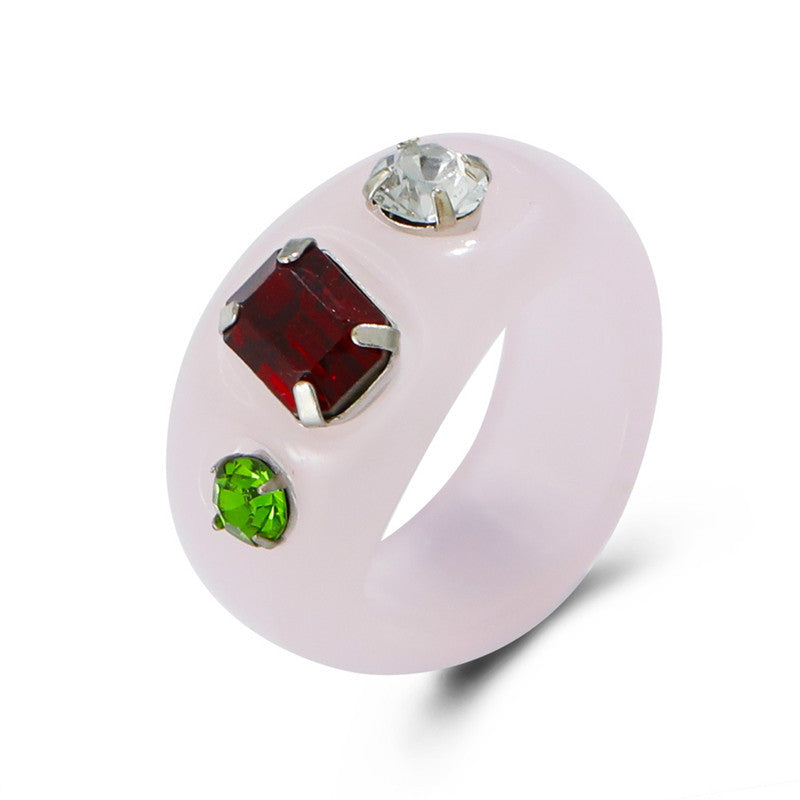 Acrylic Geometric Resin Ring With Diamond Accent Vintage Inspired Statement Jewelry For Women Casual Wear Everyday