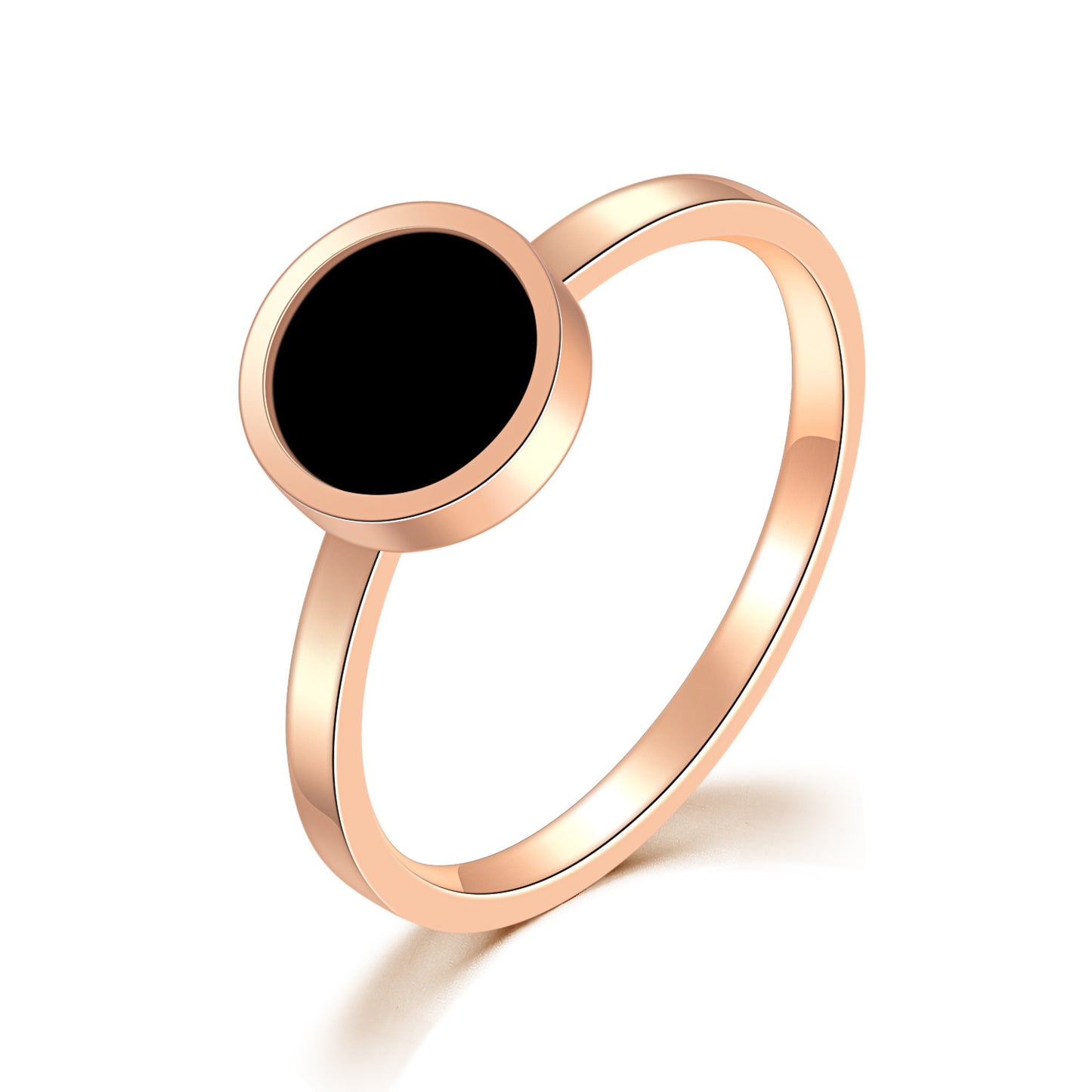 Rose Gold Titanium Couple Ring Set With Black Shell Pattern