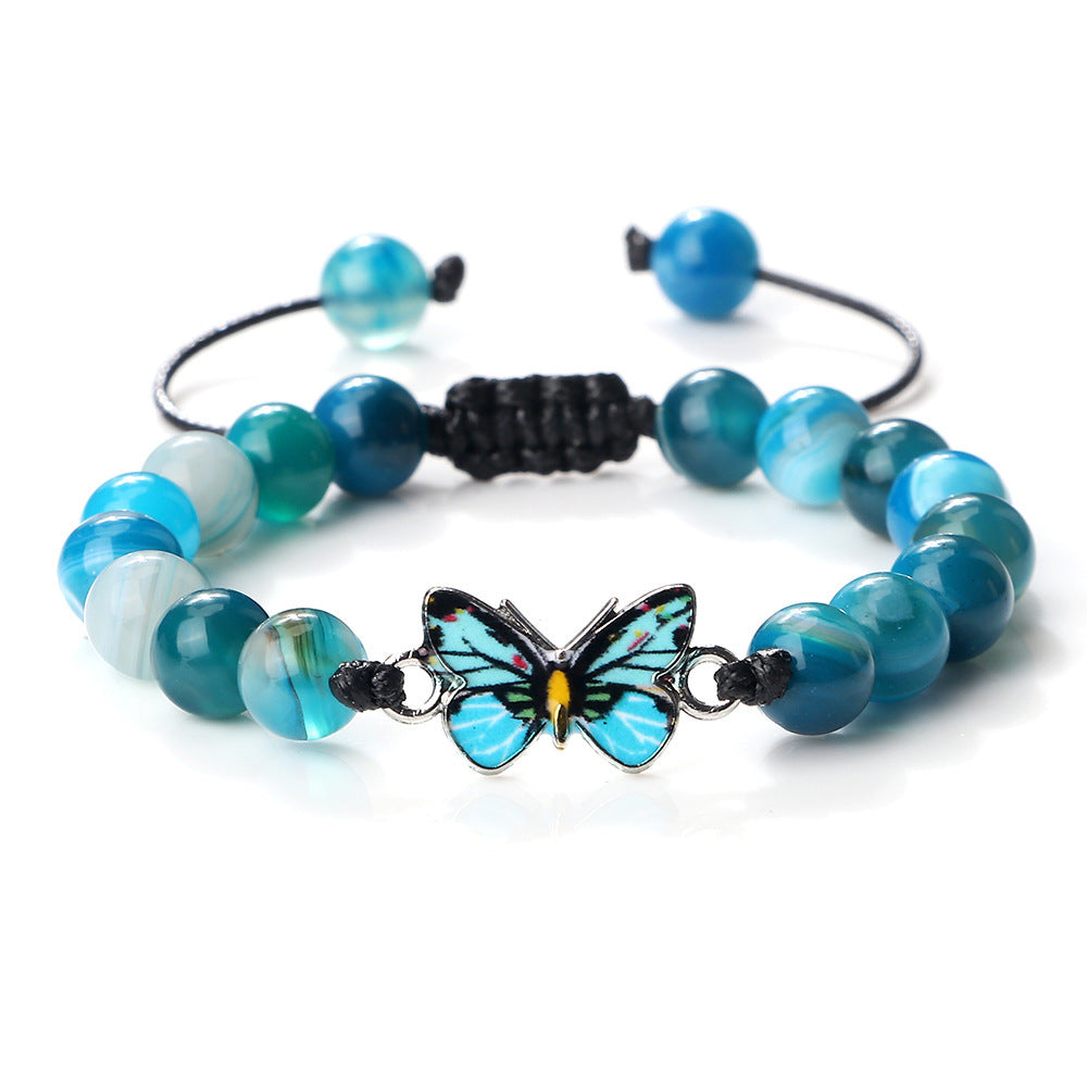 Woven Butterfly Bracelet Adjustable Handmade Tiger Eye Volcanic Rock Agate White Porcelain Bead Jewelry Gift For Women