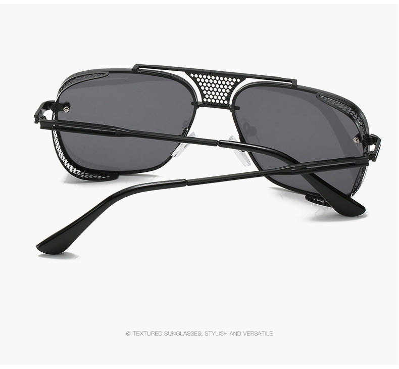 Mens Steampunk Sunglasses Metal Hollow Frame Sun Protection Trendy Eyewear For Fishing Travel Fashion Retro Punk
