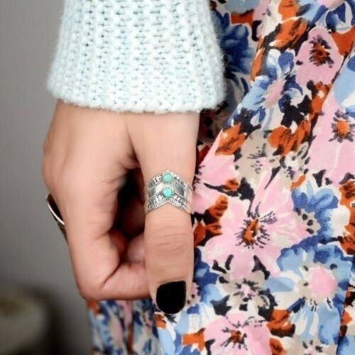 Bohemian Turquoise Ring Vintage Inspired Irregular Design Fashion Accessory Statement Ring For Everyday Styles