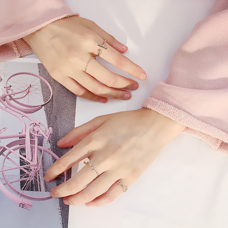 Womens Geometric Triangle Ring Four Rings Electroplated Alloy Rings Simple Rings Individually Packed For Women