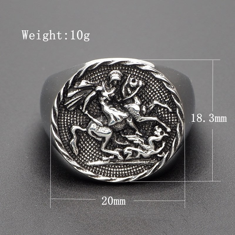 Fashion Vintage Knight Out Of Titanium Steel Round Seal Ring