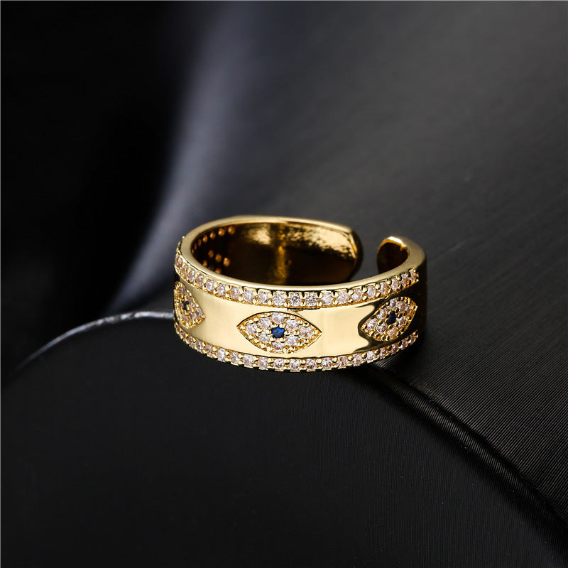 Gold Plated Copper Zircon Ring Adjustable Geometric Design Fashion Jewelry Gift for Women Who Love Modern Style