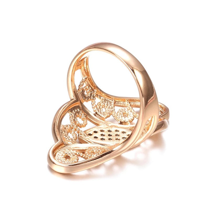 Gold Plated Copper Ring With Rhinestone Flower Design Elegant Womens Jewelry Gift For Her Durable Accessory Fashion
