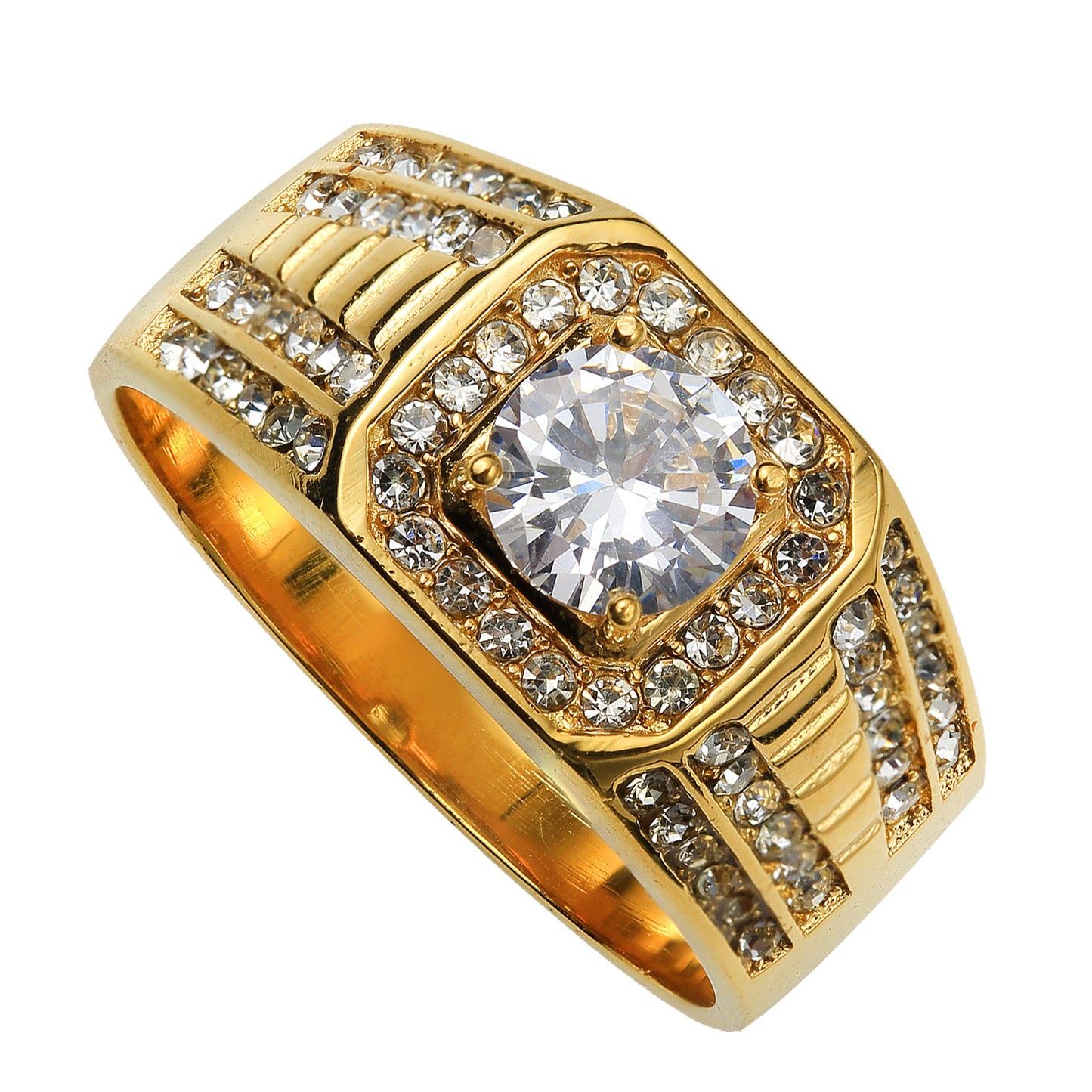 Unisex Stainless Steel Geometric Ring With Rhinestones