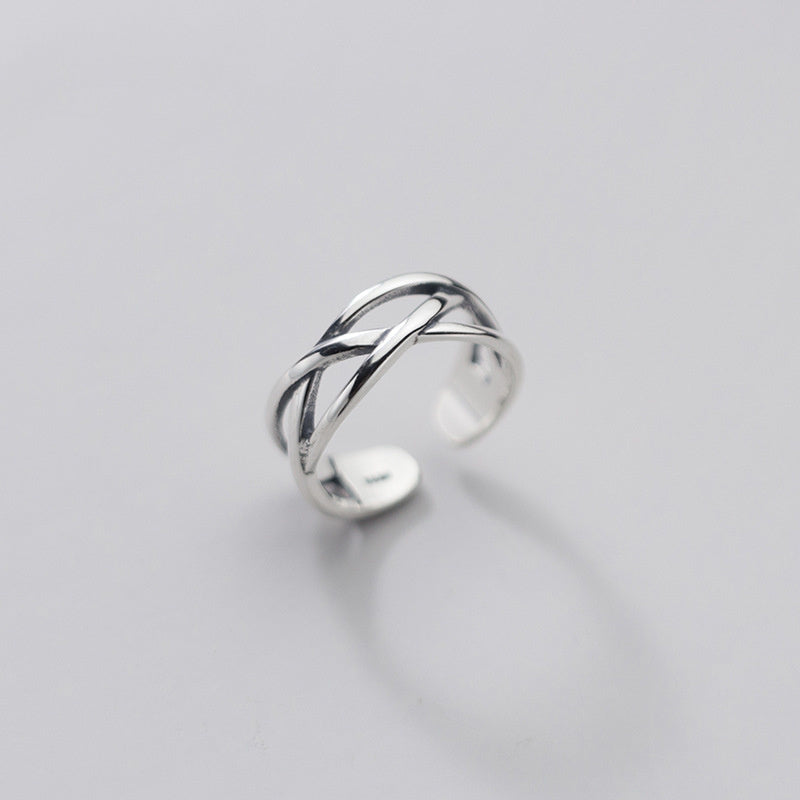 Adjustable Sterling Silver Ring Vintage Cross Line Design