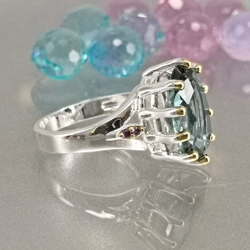 Womens Two Tone Crown Ring Gold Plated With Zircon Inlay Blue Crown Design Jewelry Sparkling Gift Idea Everyday Wear