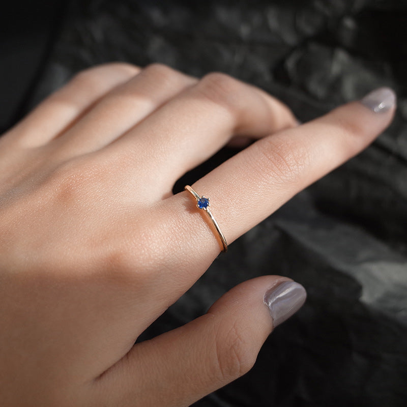 Blue Diamond Adjustable Ring Gold Plated Copper Geometric