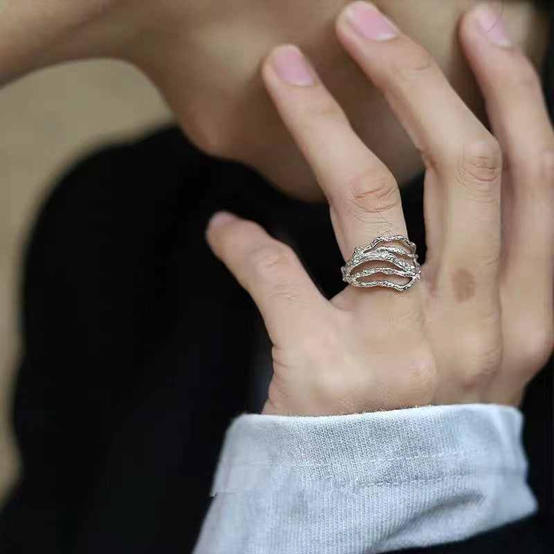 Geometric Hollow Texture Gold Plated Ring Alloy Inlaid Gemstones Fashion Jewellery For Women Elegant Statement