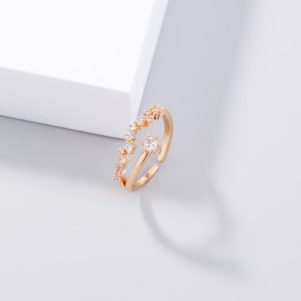 Adjustable Sparkling Zircon Ring Copper European Design Electroplated Jewelry Gift Ready For Any Occasion Stylish