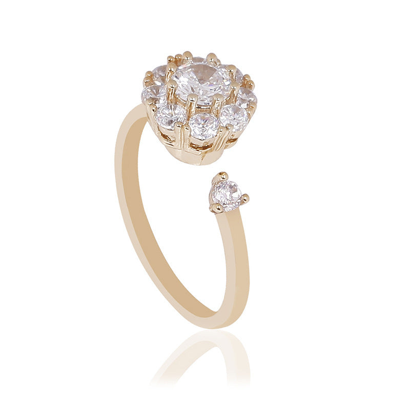 Copper Plated Real Gold Ring With Zircon Inlay Crown Style For Women Free Size Jewelry Gift Perfect For Occasions