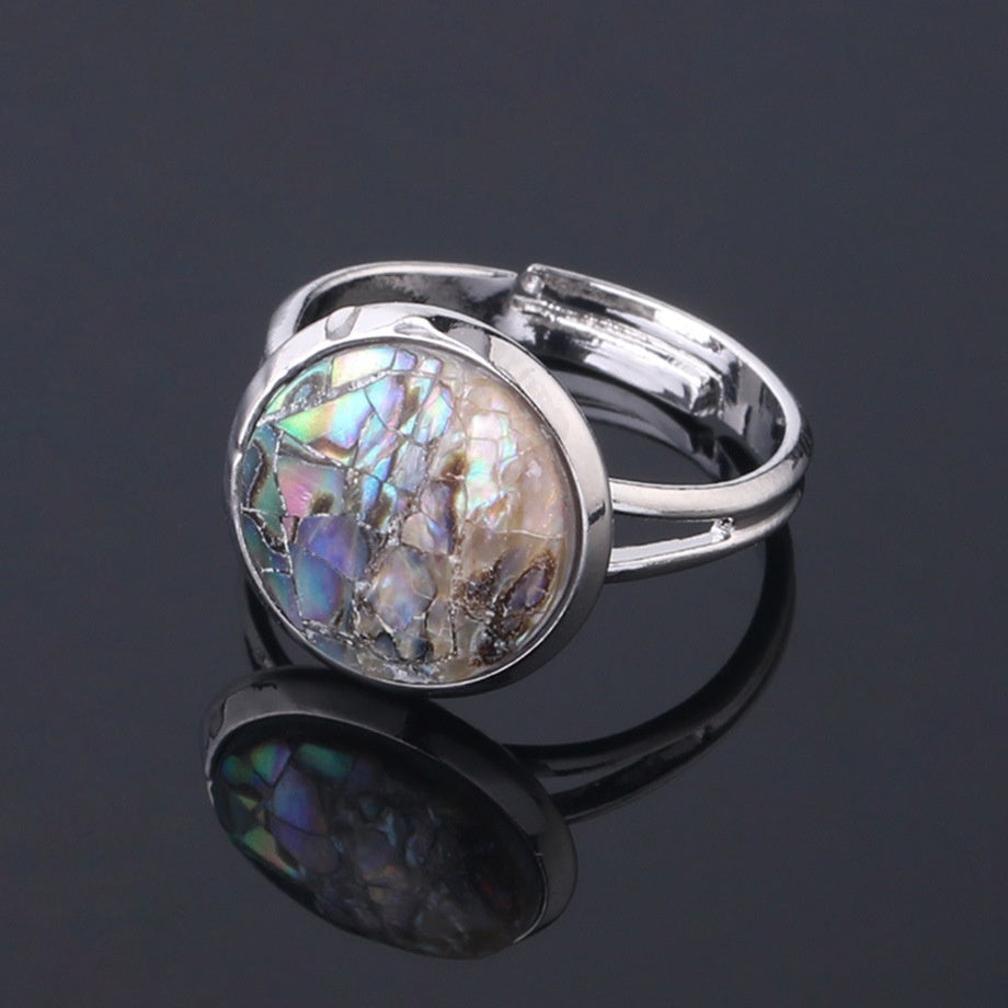 Unisex Shell Ring Adjustable Band Round Convex Copper Ring White Shell Pink Shell Abalone Jewelry Gift Giftable