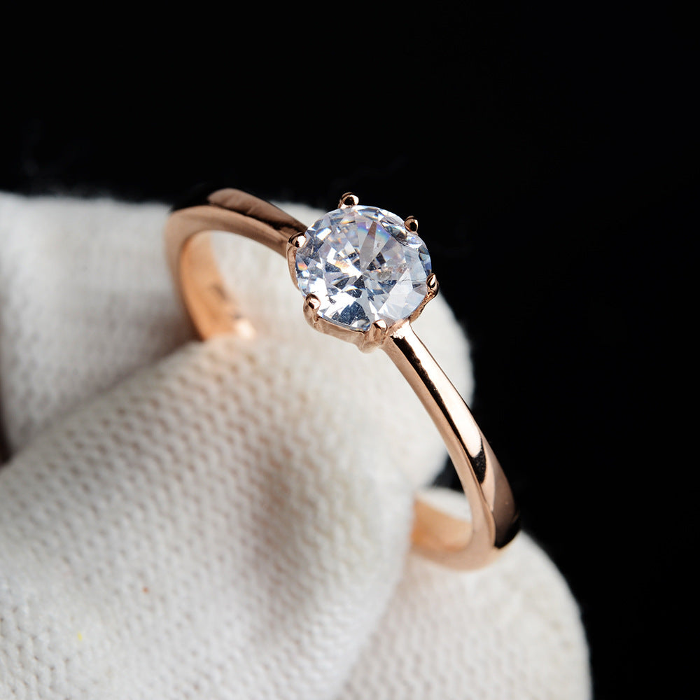 Simple Six Claw Womens Ring Stainless Steel Mosaic Inlay Gem Fashion Gold Rose Gold Steel Sizes 5 6 7 8 9 Gold