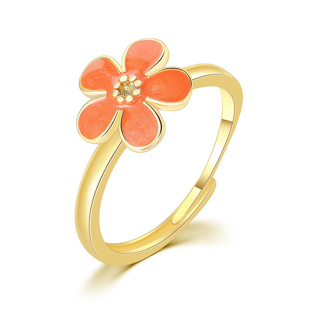 Copper Flower Ring with Dripping Oil Finish Adjustable Band for Daily Wear Fashion Jewelry Gift for Women Everyday
