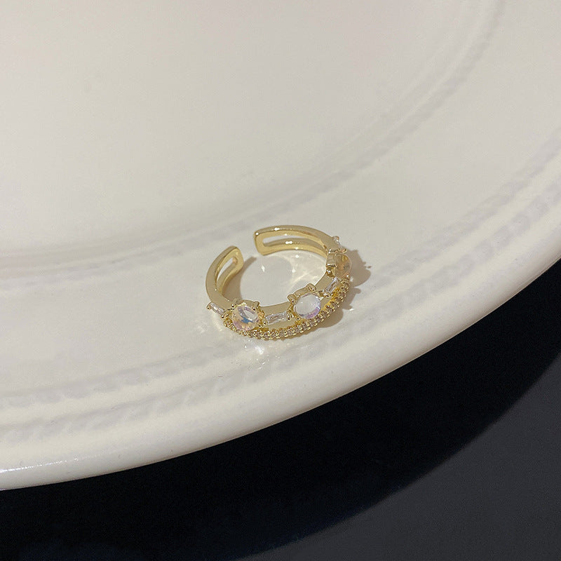 Adjustable Moonstone Ring Gold Electroplated Copper Geometric Style Womens Fashion Ring For Her Everyday Access