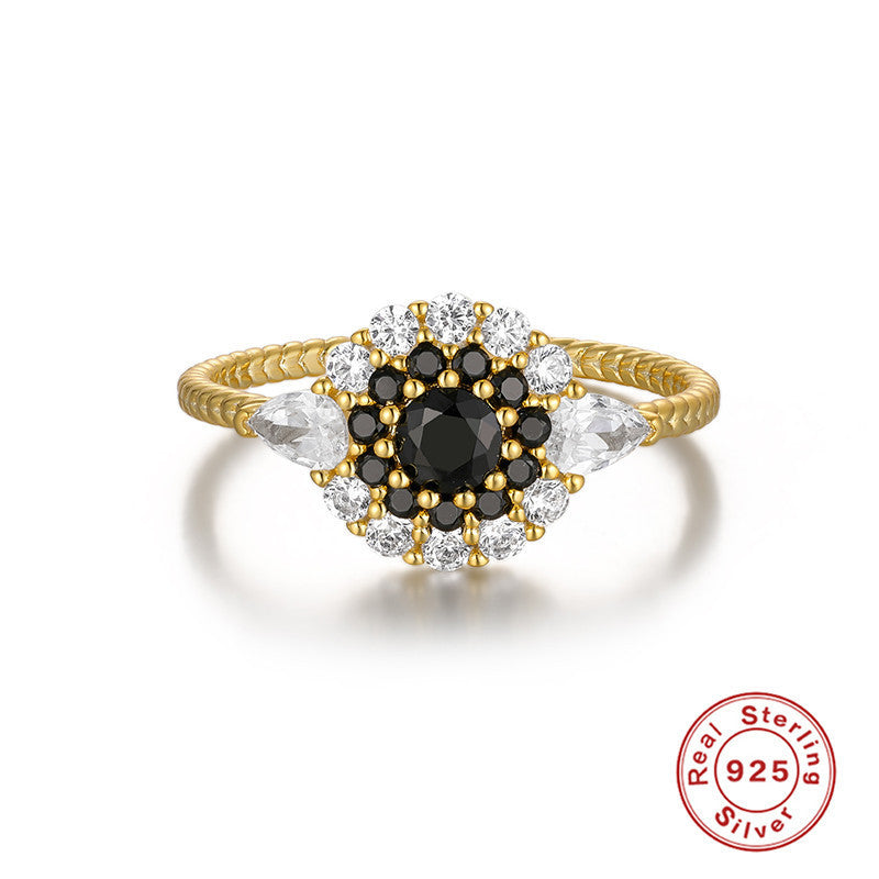 Womens Sterling Silver Ring With Round Diamond Gold Plated Band For Engagement And Anniversary For Daily Shine