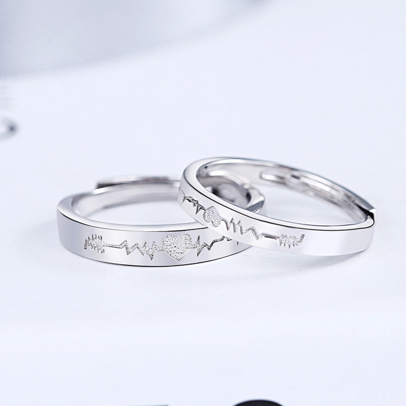 Heartbeat Couple Ring Sterling Silver Heart Shaped Jewelry