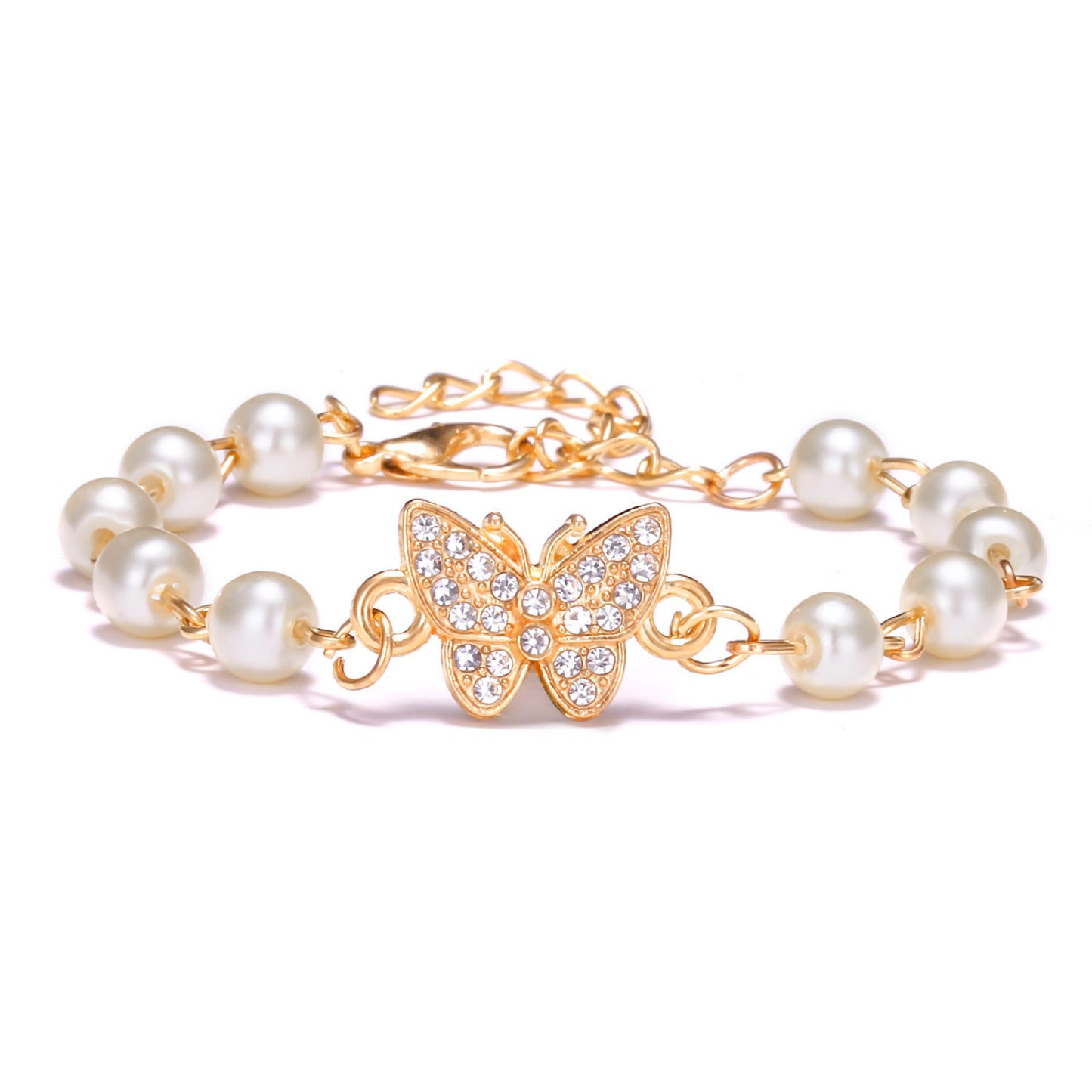 Womens Alloy Rhinestone Pearl Bracelet Geometric Heart