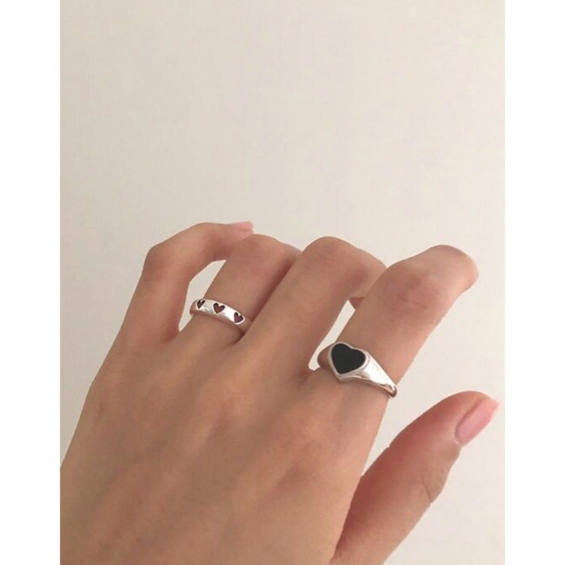 Vintage Silver Adjustable Opening Heart Ring For Women Hollow Heart Shape Retro Jewelry Classic Vintage Styles