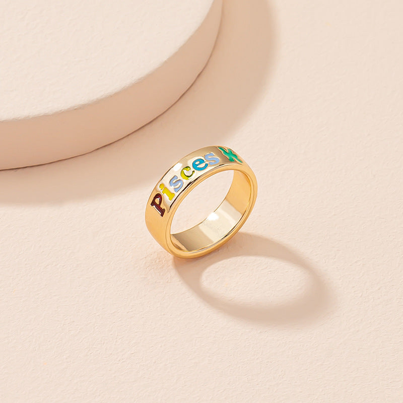 Constellation Zodiac Ring Unisex Adjustable Metal Jewelry Sign Ring Aries Leo Virgo European American Style Fashion