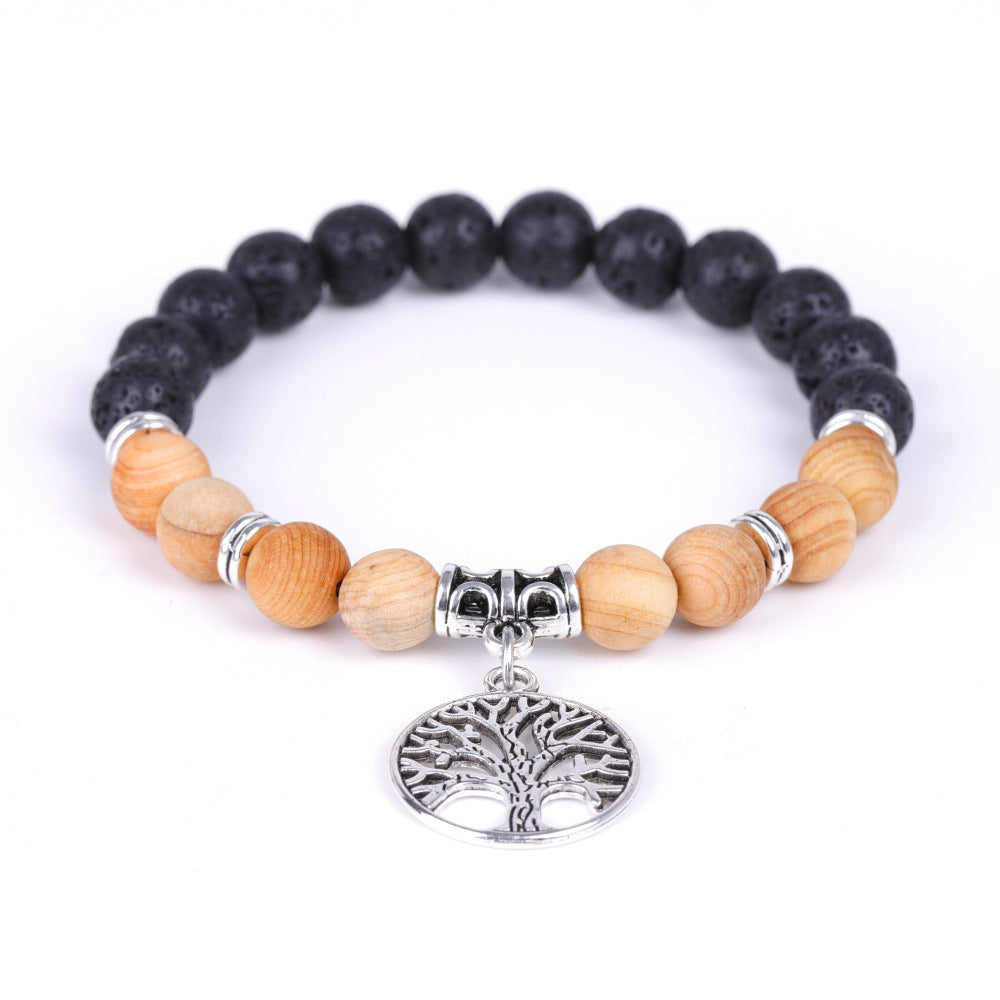 Beaded Bracelet With Tree Of Life Pendant Natural Agate Stone For Men And Women Geometric Flower Design Unisex