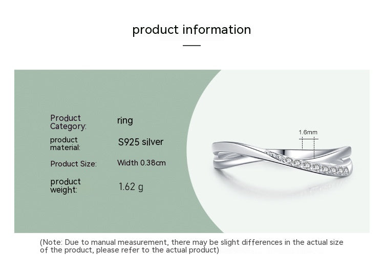 Womens Sterling Silver Ring Gold Plated Gemstone Inlay Geometric Cross Line Design Korean Fashion Travel Inlay