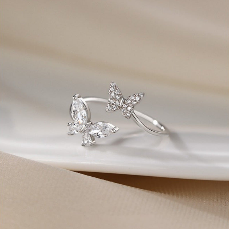 Adjustable Butterfly Ring Open Ring Silver Plated With Bow Accent Fashion Jewelry Gift For Her For Daily Style