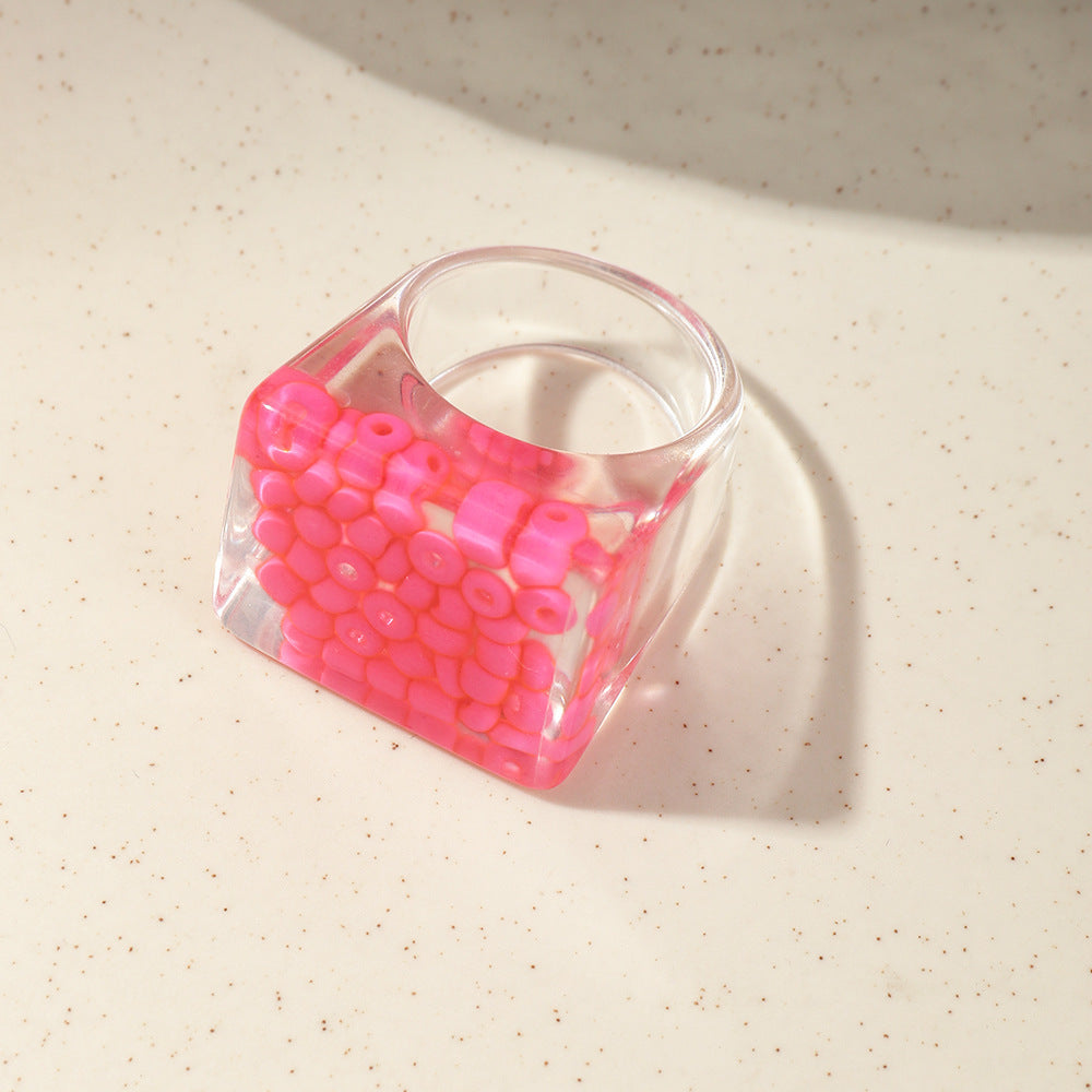 Womens Acrylic Resin Ring With Clear Diamond Accent Geometric Design Fashion Jewelry One Size Gift A Nice Gift