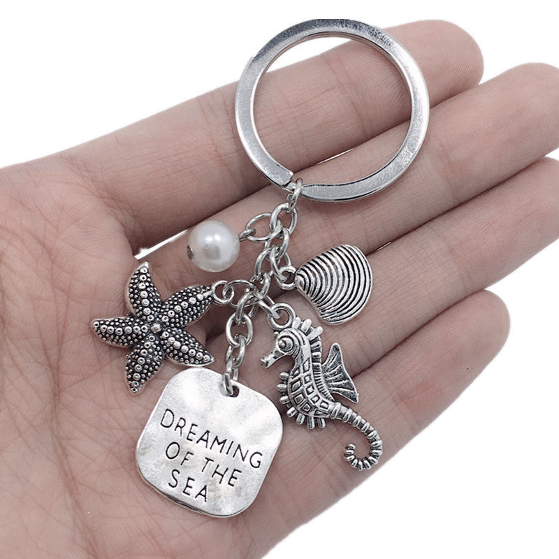 Ocean Dream Keychain Decorative Zinc Alloy Shell And Pearl Rope Detail For Keys Bags Travel Accessory Gift Idea